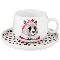 Фарфоровый чайный набор на 1 персону 2 предмета fashion animals медведица 500 мл - Lefard
