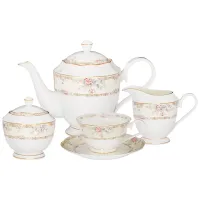 Фарфоровый чайный сервиз на 6 персон, 15 предметов, Цветочная аллея, 900/300/250/220 мл – Lefard