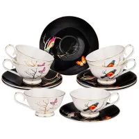 Фарфоровый чайный набор на 6 персон, 12 предметов, Райские Птицы, 200 мл – Lefard
