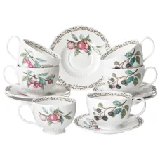 Фарфоровый чайный набор на 6 персон, 12 предметов, Fruit Garden, 260 мл – Lefard