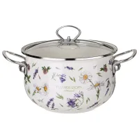 Кастрюля эмалированная со стеклянной крышкой серия Flower Story, 3.8 л диа. 22 см - Agness