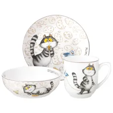 Набор посуды Счастье есть 3 пр.: кружка 400 мл, тарелка 20,5 см, салатник 15,5*5 см 600 мл – Lefard