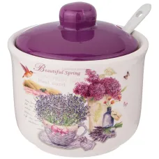Сахарница с ложкой Лавандовая весна 10*10 см высота 9.5 см 300 мл – Agness