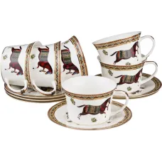 Фарфоровый чайный набор на 6 персон 12 предметов лошадь 240 мл - Lefard