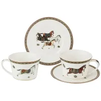 Фарфоровый кофейный набор на 2 персоны, 4 предмета, Лошадь, 180 мл – Lefard