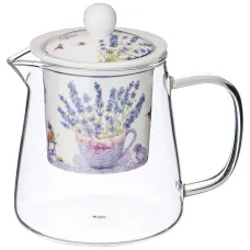 Чайник стеклянный с ситом прованс лаванда 400 мл - Lefard