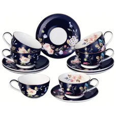 Фарфоровый чайный набор на 6 персон, 12 предметов, кобальт, 300 мл – Lefard