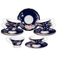 Фарфоровый чайный набор на 6 персон, 12 предметов, Кобальт, объем 280 мл – Lefard