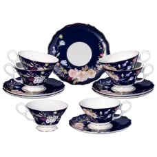 Фарфоровый чайный набор на 6 персон, 12 предметов, Кобальт, объем 280 мл – Lefard