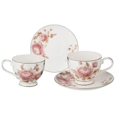 Фарфоровый чайный набор на 2 персоны, 4 предмета, Астра, 250 мл - Lefard