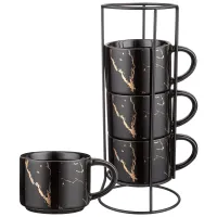 Набор кружек на металлической подставке Midnight Gold, 4 штуки, 320 мл, черный – Lefard