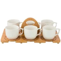 Фарфоровый чайный набор на 6 персон, 12 предметов, 300 мл на подставке – Lefard