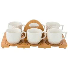 Фарфоровый чайный набор на 6 персон 12 предметов 300 мл на подставке - Lefard