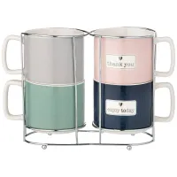 Набор кружек Break Time 350 мл, 4 штуки на металлической подставке – Lefard