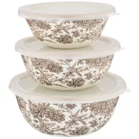 Набор мисок эмалированных с пластиковыми крышками, серия Royal Garden, 6 предметов, 14/16/18 см, 0.6/0.9/1.3 л – Agness