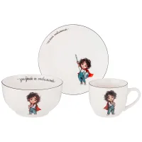 Набор посуды 3 предмета Самый Отважный: салатник 470 мл, тарелка 20 см, кружка 220 мл – Lefard