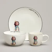 Набор посуды 3 предмета Принцесса: салатник 470 мл, тарелка 20 см, кружка 220 мл – Lefard