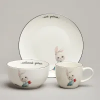 Набор посуды Мой зайчик 3 предмета: салатник 470 мл, тарелка 20 см, кружка 220 мл – Lefard