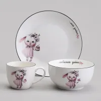 Набор посуды Моя Зайка 3 предмета: салатник 470 мл, тарелка 20 см, кружка 220 мл – Lefard