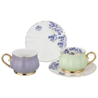 Фарфоровый чайный набор на 2 персоны, 4 предмета, Времена года, 200 мл, фиолетовый и мятный – Lefard