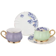 Фарфоровый чайный набор на 2 персоны 4 предмета времена года 200 мл фиолетовый и мятный - Lefard