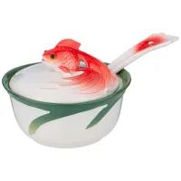 Икорница с крышкой и ложкой Золотая Рыбка 10*10*9 см – Lefard