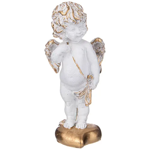 Фигурка декоративная ангелочек с луком на сердечке цвет:белый с позолотой высота=23см