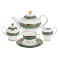 Фарфоровый чайный сервиз на 6 персон 23 предмета  Бухара зелёный, - Anna Lafarg Midori
