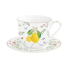 Чашка с блюдцем Цветы и лимоны, 370 мл - Easy Life