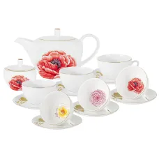 Фарфоровый чайный сервиз на 6 персон 14 предметов Flowers, Мак - Anna Lafarg Emily