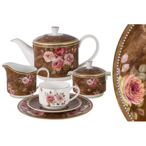 Фарфоровый чайный сервиз Английская роза, 6 персон, 21 предмет - Anna Lafarg Emily