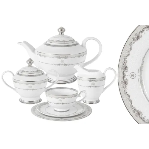 Фарфоровый чайный сервиз Корона серебро, 6 персон, 23 предмета - Midori