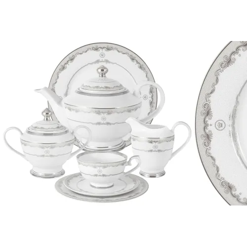 Фарфоровый чайный сервиз Корона серебро, 12 персон, 42 предмета - Midori