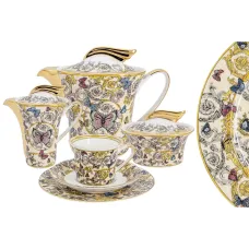 Фарфоровый чайный сервиз Бабочки, 6 персон, 21 предмет - Royal Crown