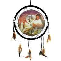 Панно круглое Волк и Девушка 38см ткань M209-29