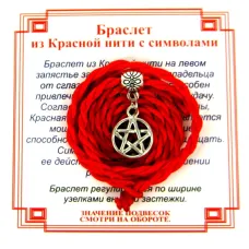 Браслет красный витой на Защиту от зла (Пентаграмма),цвет сереб, металл, текстиль AV0290