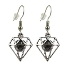 Серьги на Богатство (Диамант) с камнем Гематит 8мм,цвет сереб, металл SP110336