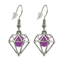 Серьги на Богатство (Диамант) с камнем Агат (фиолетовый) 8мм,цвет сереб, металл SP490336