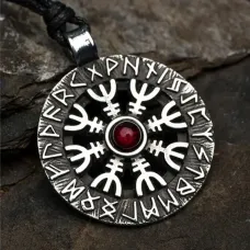 Амулет Агисхьяльм с камнем гранат, 35*42мм, металлический 72201