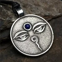 Амулет Глаз Будды с камнем лазурит, 35х42мм, металлический 72207