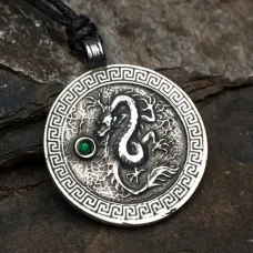 Амулет Дракон с камнем жадеит, 35х42мм, металлический 72209