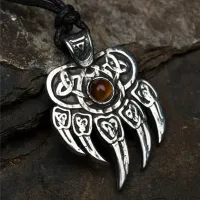 Амулет Печать Велеса с камнем бычий глаз, 30х43мм, металлический 72210