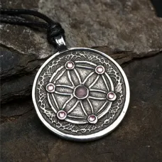 Амулет Цветок Жизни с камнем розовый кварц и стразами, 35х41мм, металлический 72213