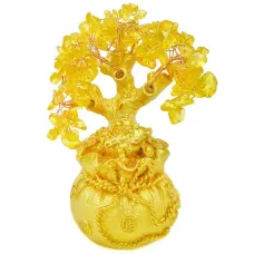 Денежное дерево с цетрином и трехлапой жабой на мешке богатства 20см V029