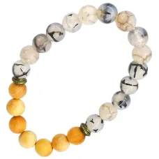 Браслет камень, дерево, 8 мм BX049