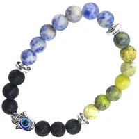 Браслет с подвеской от сглаза (Хамса), камень, 8 мм BX056