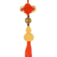 Подвеска Тыква-горлянка (плод 5,5см) с монетой и узлом удачи, 30см E151-3