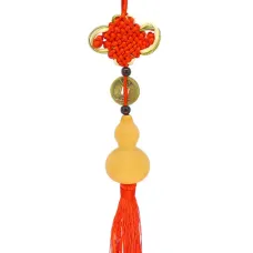 Подвеска Тыква-горлянка (плод 5,5см) с монетой и узлом удачи, 30см E151-3