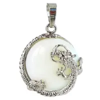 Амулет Лунный Камень с Драконом 35х25мм, камень, металл A117-17