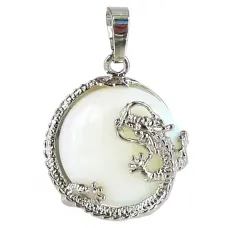Амулет Лунный Камень с Драконом 35х25мм, камень, металл A117-17